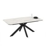 Tavolo fisso Opera con piano effetto marmo bianco opaco e struttura in metallo nero