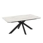 Tavolo fisso Opera con piano effetto marmo bianco opaco e struttura in metallo nero