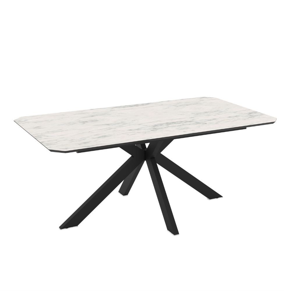 Tavolo fisso Opera con piano effetto marmo bianco opaco e struttura in metallo nero