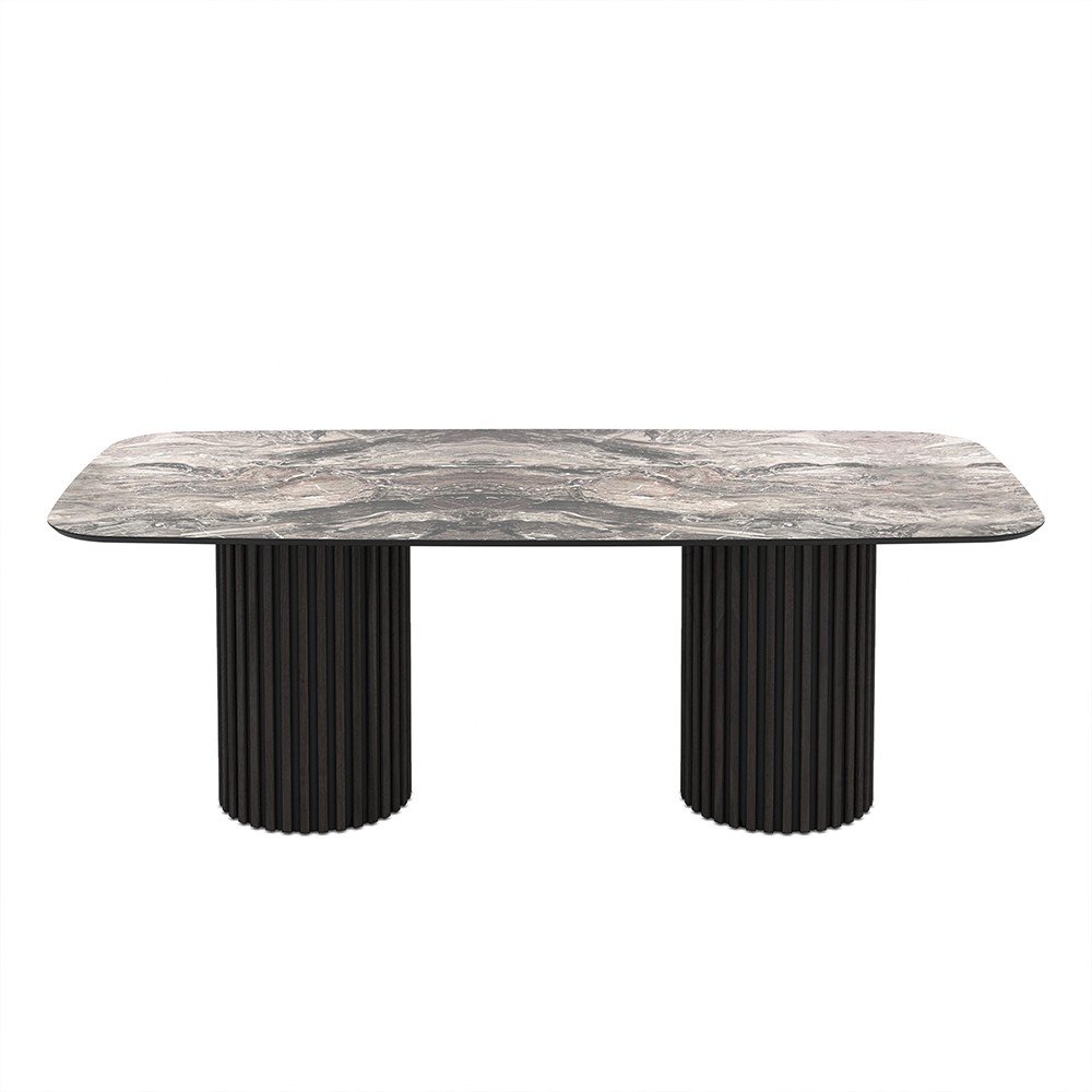 Tavolo fisso Oslo con piano effetto marmo nero arabesque e struttura in legno nero
