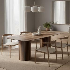 Tavolo fisso Oslo con piano noce e struttura in legno e nero