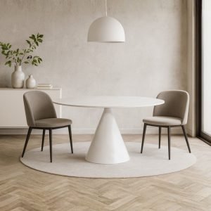 Tavolo fisso Punto con piano effetto marmo bianco D150xH76 cm.