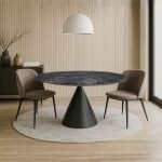 Tavolo fisso Punto con piano effetto marmo nero D150xH76 cm.