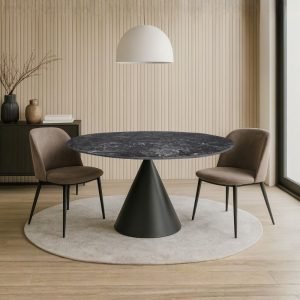 Tavolo fisso Punto con piano effetto marmo nero D150xH76 cm.