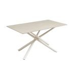 Tavolo fisso Sand con piano in ceramica beige opaco e struttura in metallo bianco