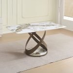 Tavolo fisso Velika con piano in ceramica effetto marmo bianco lucido e gambe in metallo effetto intrecciato