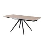 Tavolo girevole allungabile Kitti con piano in ceramica effetto marmo travertino e gambe in metallo nero