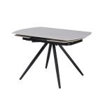 Tavolo girevole allungabile Kitti con piano in ceramica larice beige e gambe in metallo nero