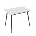 Tavolo girevole allungabile Lilis con piano colore bianco frassinato e gambe in metallo nere
