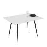 Tavolo girevole allungabile Lilis con piano colore bianco frassinato e gambe in metallo nere