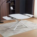 Tavolo girevole automatico allungabile Astrid con piano in ceramica bianco opaco con gambe colore bianco