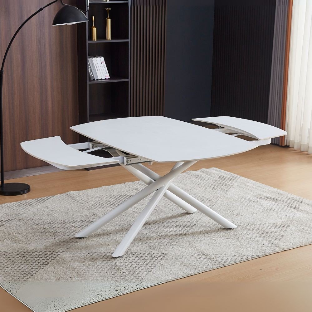 Tavolo girevole automatico allungabile Astrid con piano in ceramica bianco opaco con gambe colore bianco