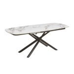 Tavolo girevole automatico allungabile Astrid con piano in ceramica effetto marmo bianco gloss M346 con gambe colore nero