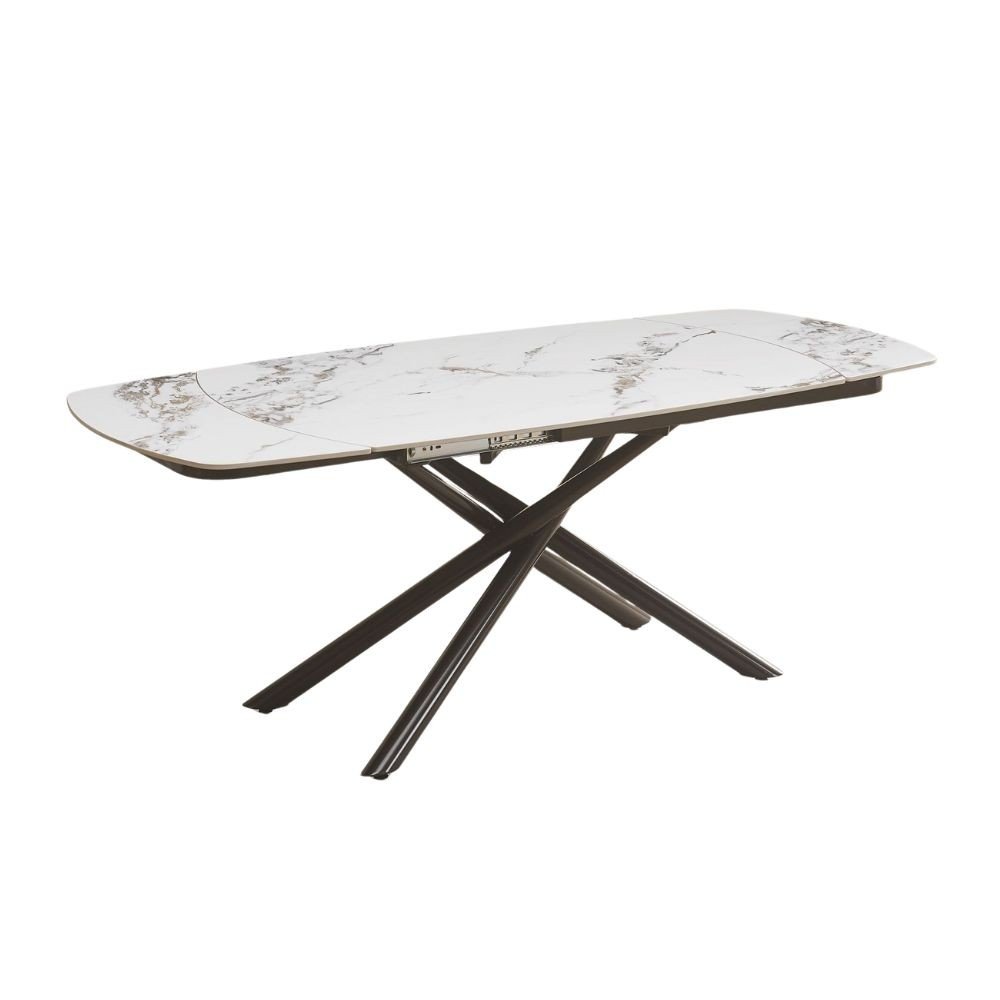 Tavolo girevole automatico allungabile Astrid con piano in ceramica effetto marmo bianco gloss M346 con gambe colore nero