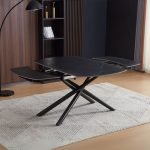 Tavolo girevole automatico allungabile Astrid con piano in ceramica effetto marmo nero opaco con gambe colore nero