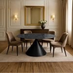 Tavolo ovale fisso Punto con piano effetto marmo nero 200x100xH76 cm.