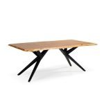 Tavolo rettangolare fisso Mudri con piano in legno massiccio acacia e gambe in metallo nero