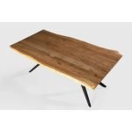 Tavolo rettangolare fisso Mudri con piano in legno massiccio acacia e gambe in metallo nero