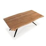 Tavolo rettangolare fisso Mudri con piano in legno massiccio acacia e gambe in metallo nero