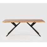 Tavolo rettangolare fisso Mudri con piano in legno massiccio acacia e gambe in metallo nero