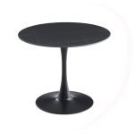 Tavolo rotondo Dot con piano in ceramica effetto marmo nero opaco con particolari oro e gamba nera