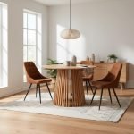 Tavolo rotondo Garle 81A con base cannettata in legno naturale