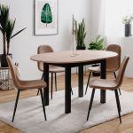 Tavolo rotondo allungabile Coburg 100 in piano quercia e struttura nera 100x76x100 cm.