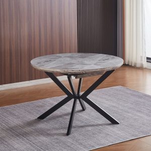 Tavolo rotondo allungabile Evelina con piano in ceramica effetto marmo bianco lucido