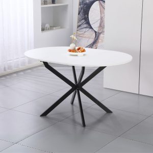 Tavolo rotondo allungabile Rut con piano colore bianco e gambe in metallo nero