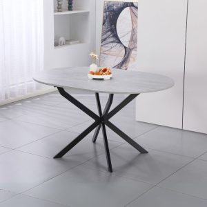 Tavolo rotondo allungabile Rut con piano colore cemento e gambe in metallo nero