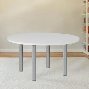 Tavolo tondo Manila con gambe in acciaio verniciato alluminio e piano colore bianco 120x120 cm.