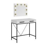 Toeletta da trucco Sane con 2 cassetti bianco con piedi neri e specchio con luci LED lampadine escluse