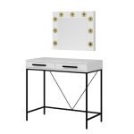 Toeletta da trucco Sane con 2 cassetti bianco con piedi neri e specchio con luci LED lampadine escluse