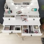 Toeletta da trucco con specchio a luci a led con doppio ripiano e 4 cassetti bianco