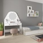 Toeletta da trucco con specchio a luci a led con doppio ripiano e 4 cassetti bianco