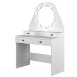 Toeletta da trucco con specchio a luci a led con doppio ripiano e 4 cassetti bianco