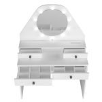 Toeletta da trucco con specchio a luci a led con doppio ripiano e 4 cassetti bianco