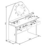 Toeletta da trucco con specchio a luci a led con doppio ripiano e 4 cassetti bianco