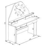 Toeletta da trucco con specchio a luci a led con doppio ripiano e 4 cassetti bianco