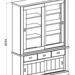 Vetrina Anthony III con 2 ante vetro e 3 cassetti colore noce eastwood stile shabby
