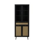 Vetrina Vienna52A 4 ante e cassetto nera con frontali effetto vimini