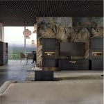 Vetrina credenza Alce 2 ante nero con particolari oro