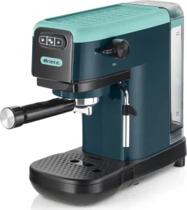 Ariete Macchina Caffè Cialde e Caffé Macinato in Polvere Espresso Manuale con Erogatore di Vapore 2 Tazze colore Light Aquamarine - 1399/17