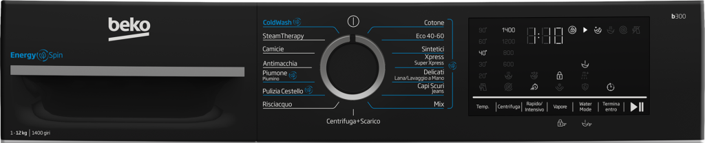 BMGWT41241B - BEKO - LAVATRICE CF 12KG 1400G A INV DISP VAP OBLO NERO