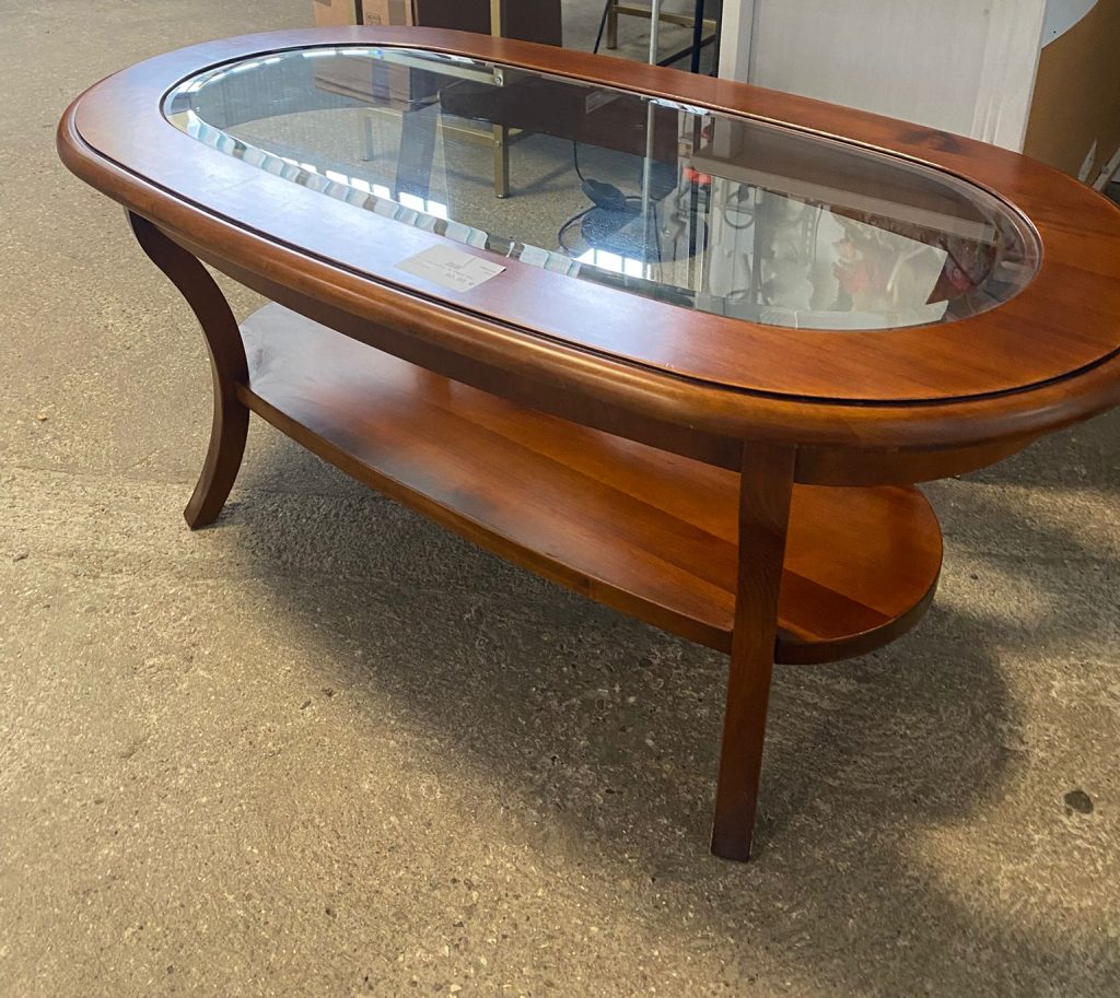 Tavolino Basso In Legno Con Vetro Usato 697