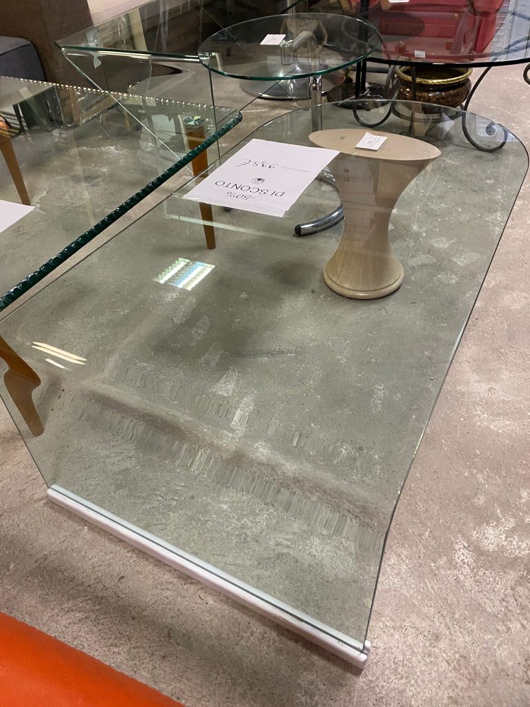 Tavolino Da Salotto Con Piano In Vetro,base Legno NUOVO DA ESPOSIZIONE 723/U