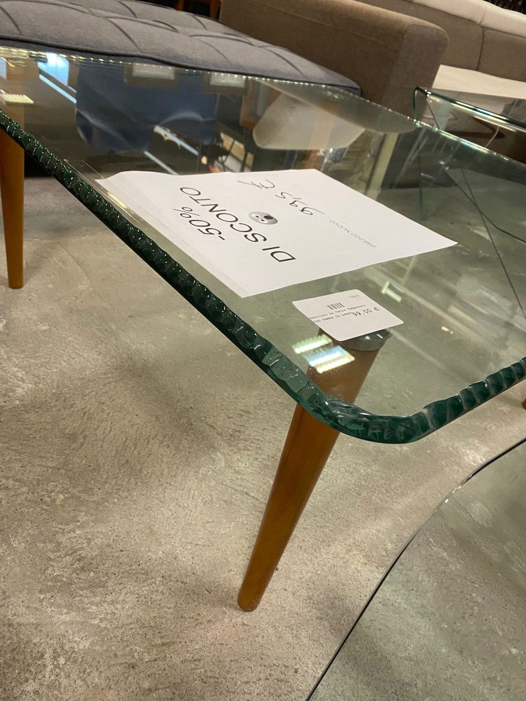 Tavolino In Vetro Temperato Con Gambe In Legno NUOVO DA ESPOSIZIONE 724/U