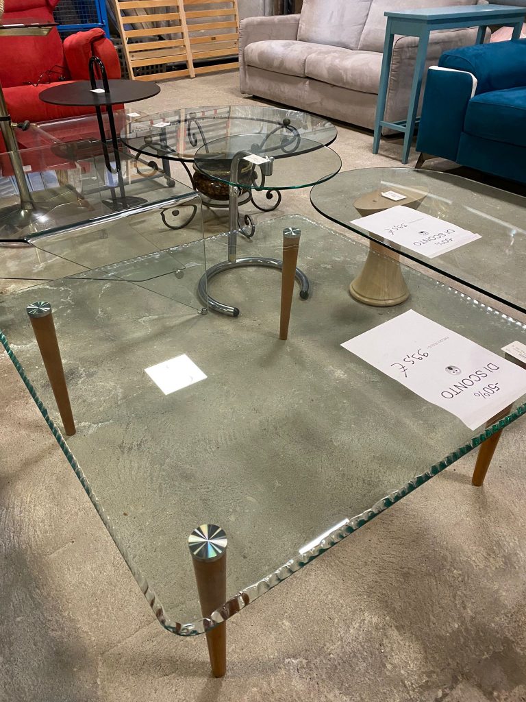 Tavolino In Vetro Temperato Con Gambe In Legno NUOVO DA ESPOSIZIONE 724/U