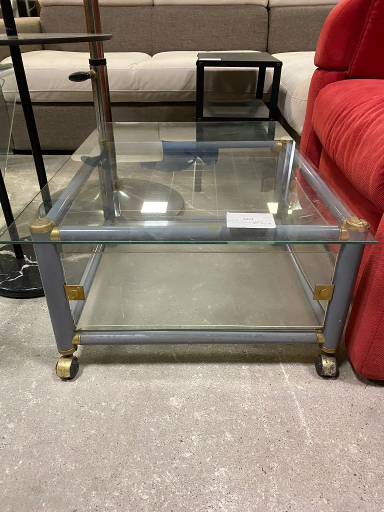 Tavolino Basso In Vetro E Metallo Grigio E Ottone USATO 733/U