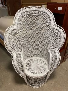 Poltrona Pavone In Vimini Bianco Vintage USATA 667/U